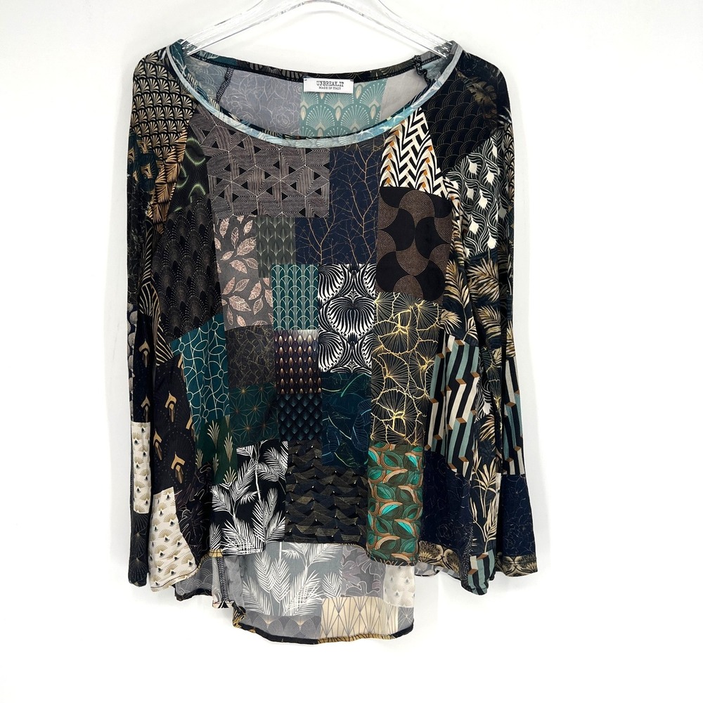 Unbreak It‎ Top Womens S Moire Print Patchwork Floral Silk  Artsy Lagenlook